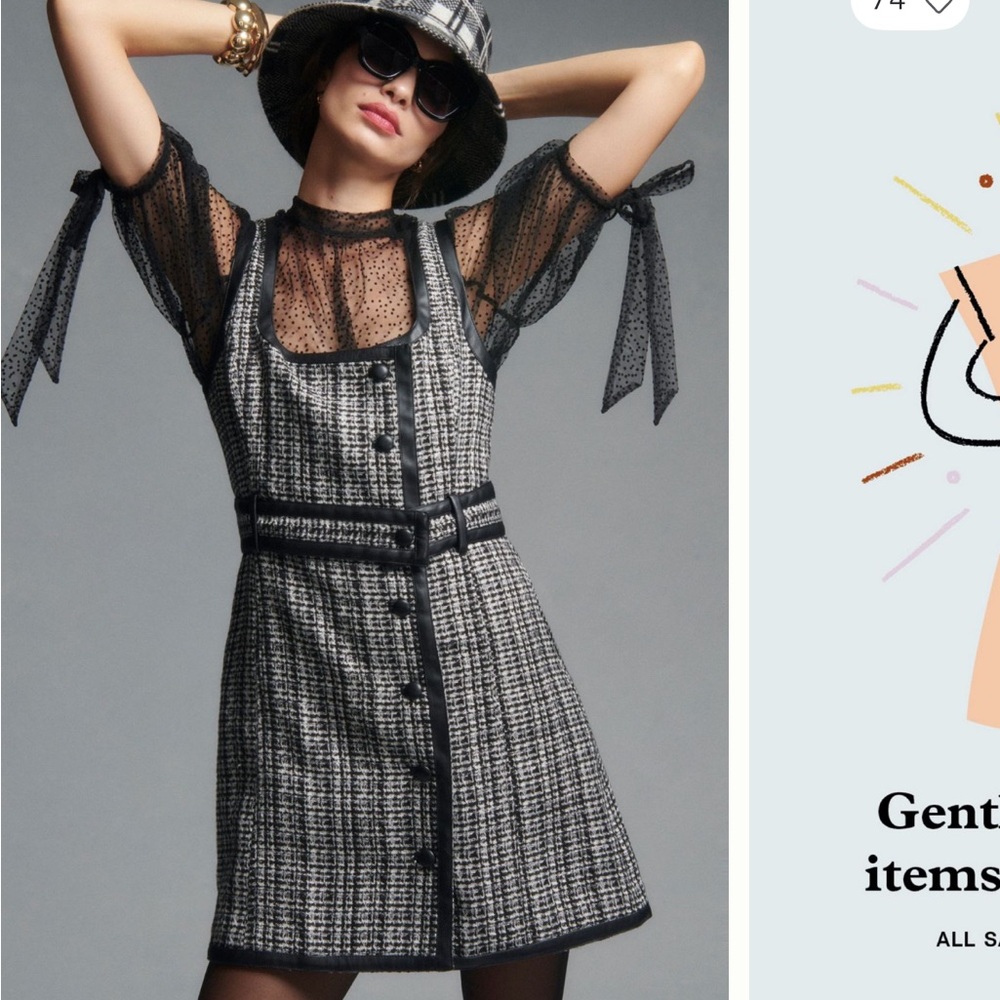 Anthropologie Black and White Tweed Mini Dress (fits like a 14)
